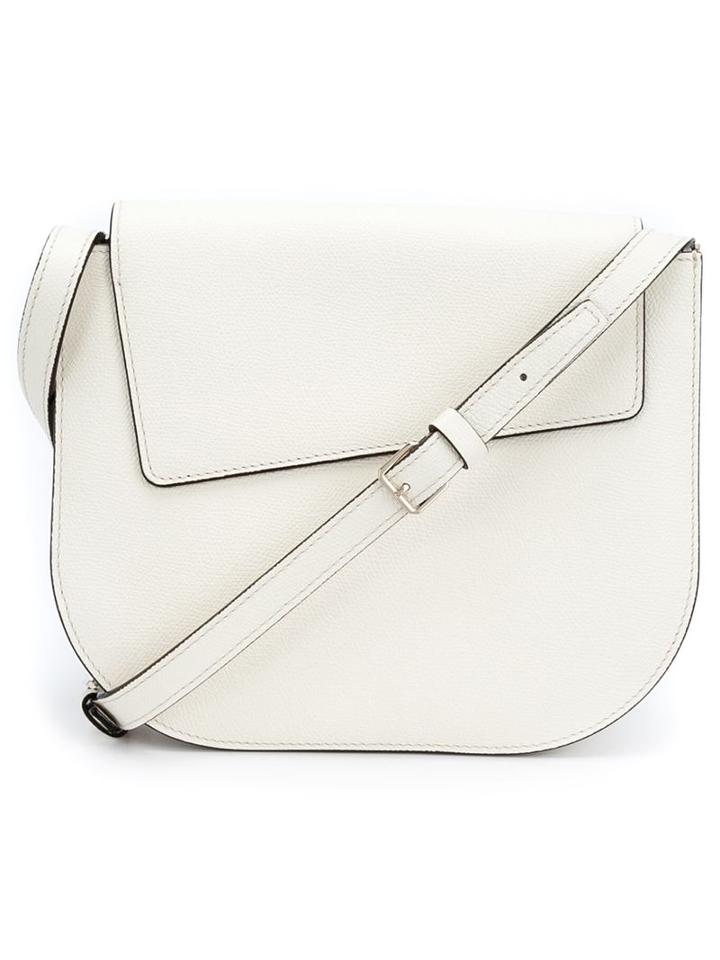 Valextra Asymmetric Flap Cross Body Bag, Women's, White, Leather