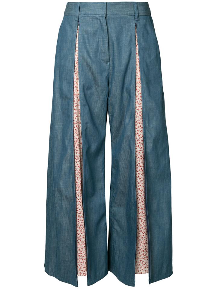 Maison Mihara Yasuhiro Flared Floral Panelled Trousers - Blue