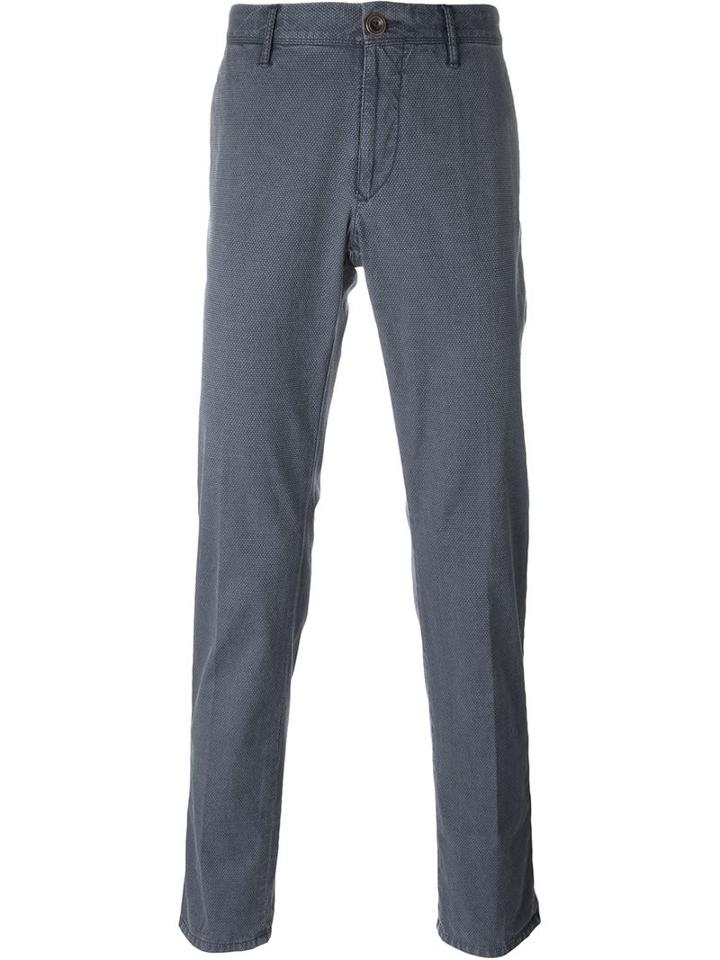 Incotex Jacquard Trousers, Men's, Size: 38, Blue, Cotton/spandex/elastane
