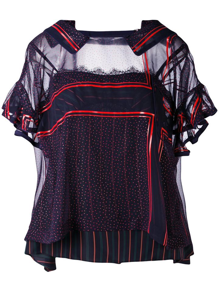 Sacai - Ruffle Layer Blouse - Women - Nylon/polyester/cupro - 2, Blue, Nylon/polyester/cupro