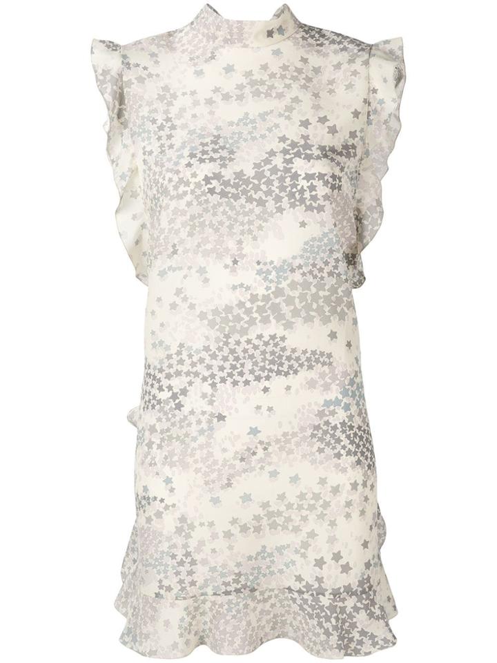 Red Valentino Star Print Ruffle Trim Dress - Grey