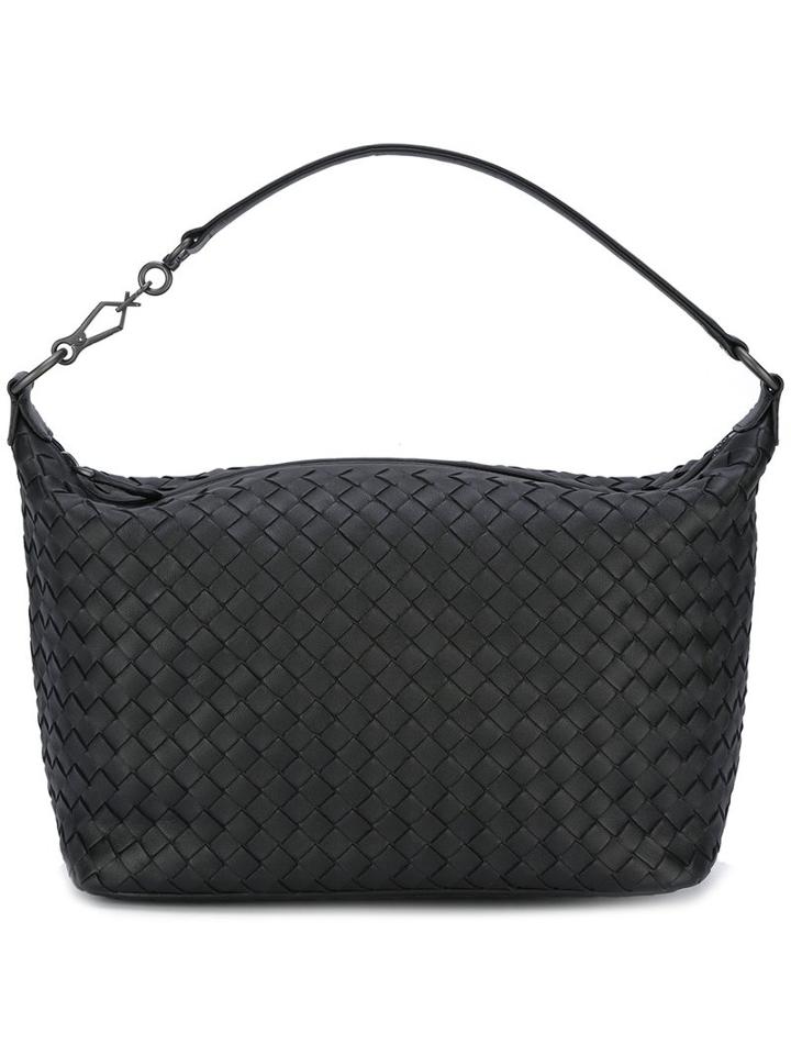 Bottega Veneta Small Intrecciato Shoulder Bag, Women's, Black, Lamb Skin