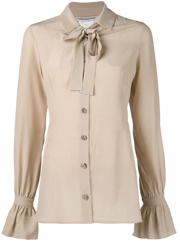 Bow Tie Neck Shirt - Women - Silk - S, Nude/neutrals, Silk, Cherevichkiotvichki