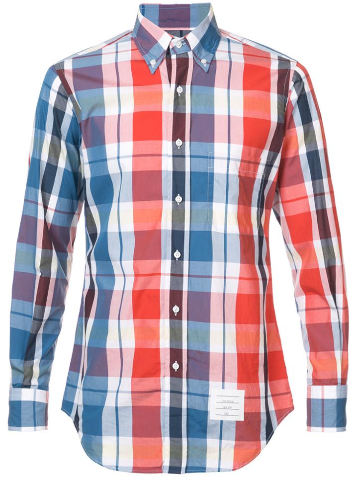 Thom Browne Long Sleeve Button Down Shirt In Large Red And Blue Check