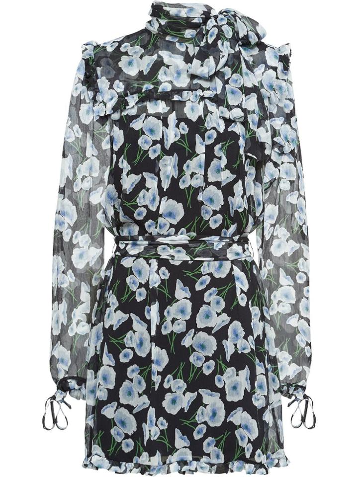 Miu Miu Poppy-print Silk-chiffon Dress - Black