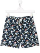 Mc2 Saint Barth Kids Skull And Crossbones Print Shorts - Blue