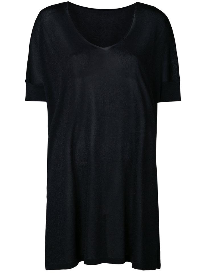 Roberto Collina Loose-fit Knitted T-shirt, Women's, Size: Large, Black, Polyester/viscose