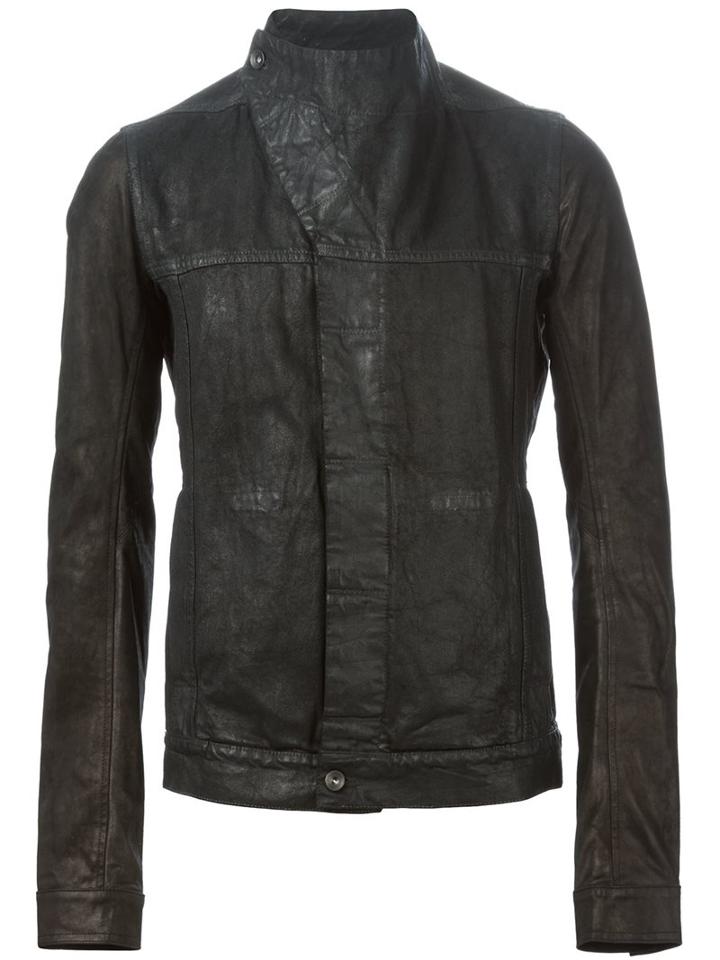 Rick Owens Drkshdw Asymmetric Funnel Collar Jacket, Men's, Size: Small, Black, Cotton/calf Leather/polyamide