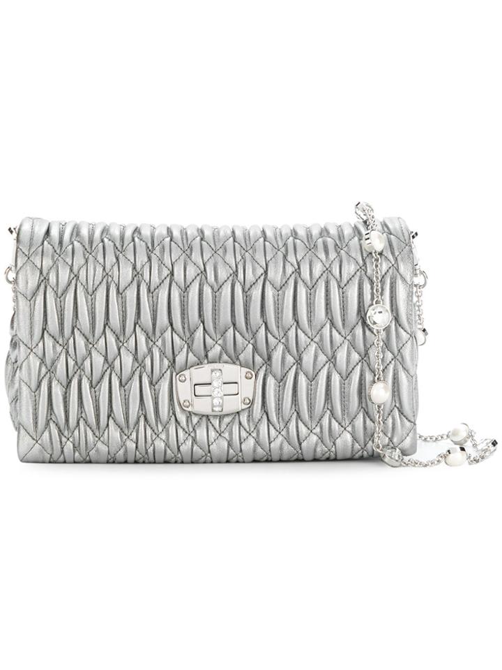 Miu Miu Stitched Foldover Shoulder Bag - Metallic