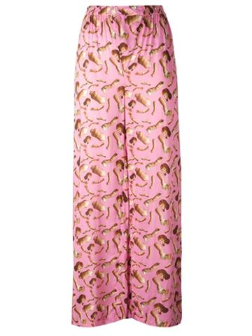 Giorgia Fiore Doll Print Trousers, Women's, Size: 40, Pink/purple, Cotton