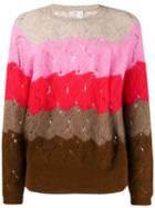 Closed Striped Eyelet Sweater - Pink