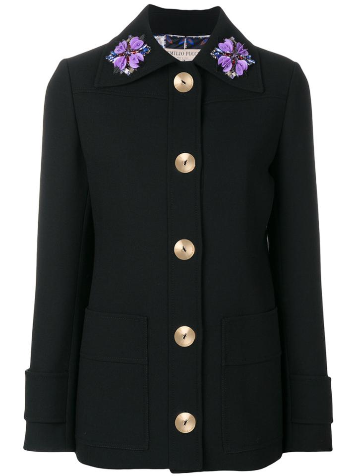 Emilio Pucci Floral Appliqué Jacket - Black