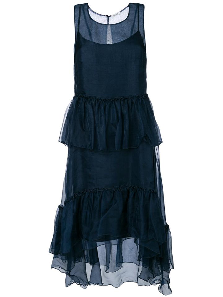 P.a.r.o.s.h. Frill Trim High Low Hem Dress - Blue
