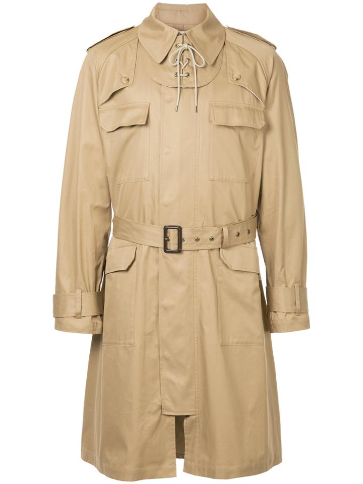Facetasm Lace-up Neck Trench Coat - Brown