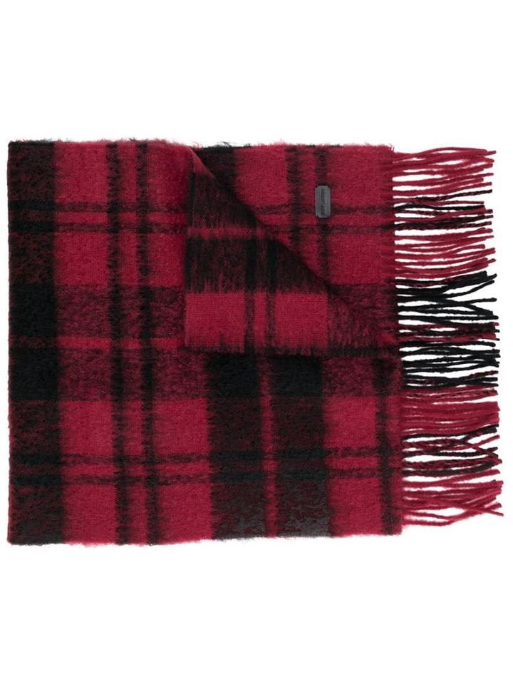 Saint Laurent Check Pattern Scarf - Red