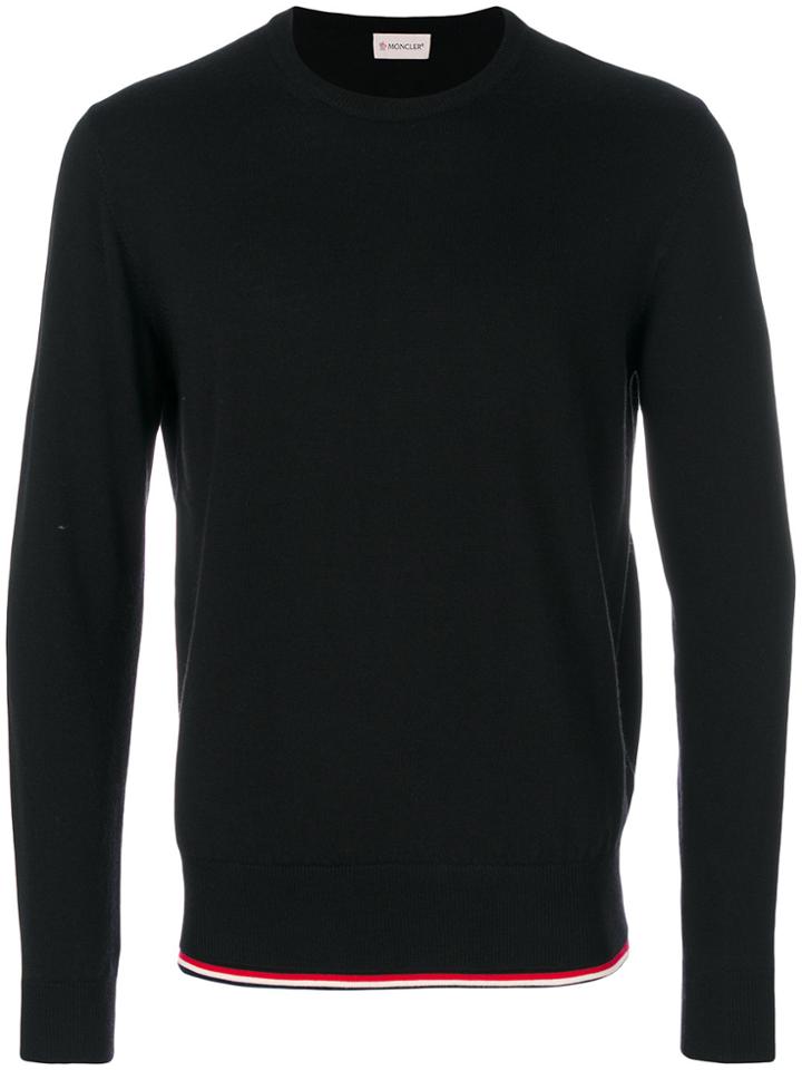 Moncler Crew Neck Stripe Trim Sweater - Black