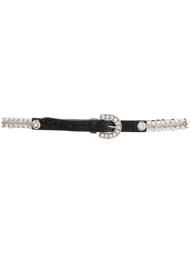 Alessandra Rich Crystal Embellished Belt - Black