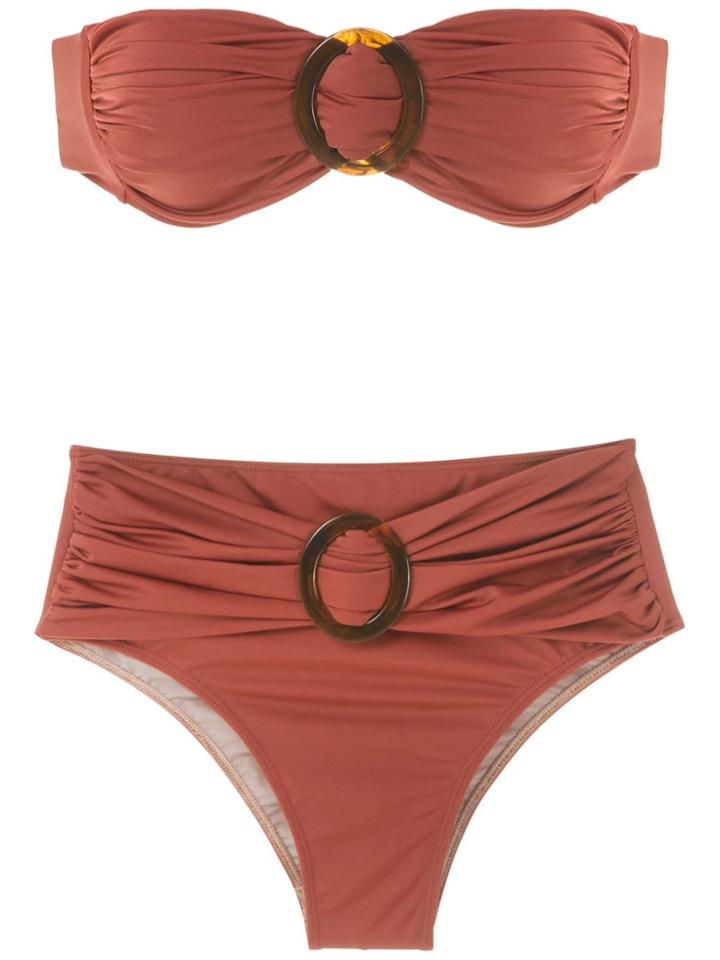 Brigitte Bikini Set With Buckle Details - Brown
