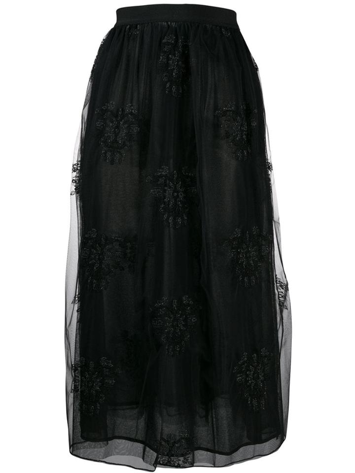 Pinko Embroidered Tulle Midi Skirt - Black
