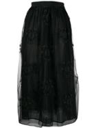 Pinko Embroidered Tulle Midi Skirt - Black