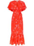 Borgo De Nor Margarita Crepe Floral Print Cape Detail Dress - Red