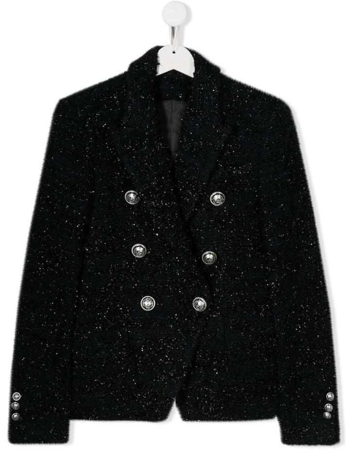 Balmain Kids Teen Tweed Double-breasted Jacket - Blue