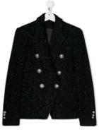 Balmain Kids Teen Tweed Double-breasted Jacket - Blue