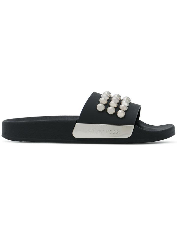Sergio Rossi Studded Logo Plaque Sandals - Black