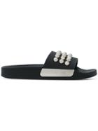 Sergio Rossi Studded Logo Plaque Sandals - Black