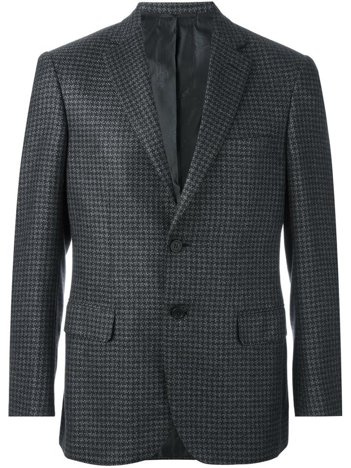 Brioni Houndstooth Blazer, Men's, Size: 48, Grey, Silk/cupro/cashmere