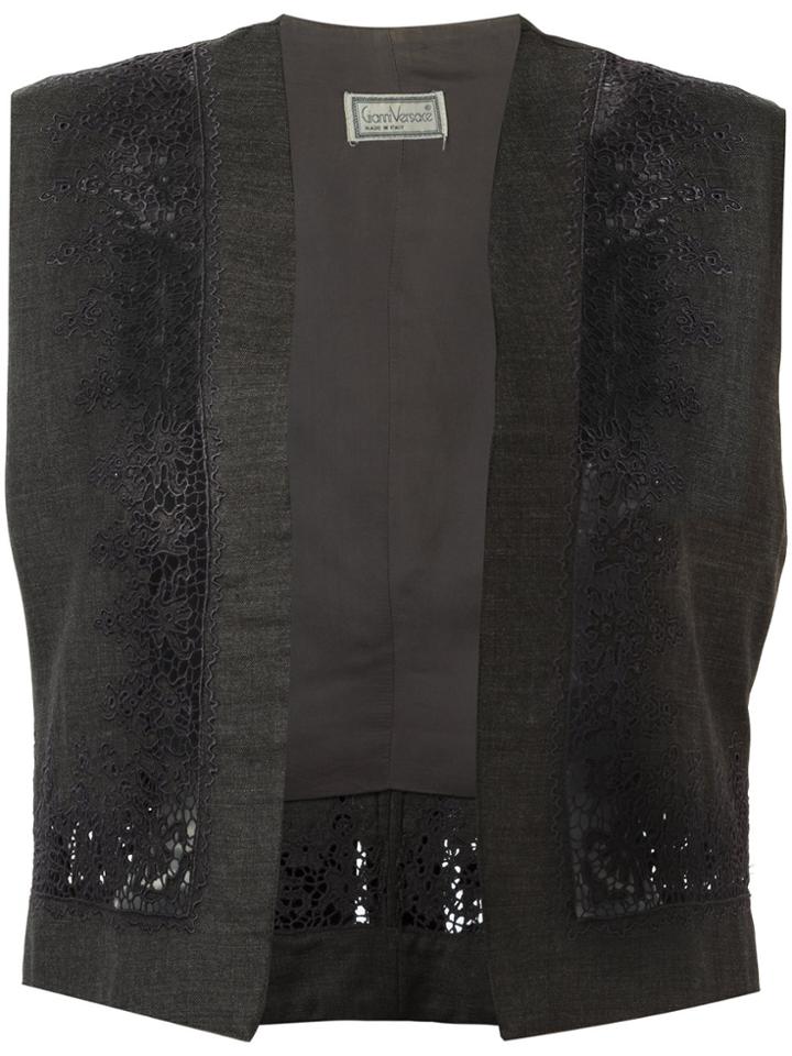 Versace Vintage Floral Embroidered Gilet - Black