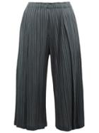 Pleats Please By Issey Miyake Pleated Cropped Trousers, Women's, Size: 2, Blue, Polyester