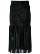 À La Garçonne Striped Velvet Skirt - Black