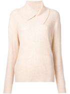 Ganni Ribbed Wide Collar Jumper, Women's, Size: Small, Nude/neutrals, Polyamide/wool/yak