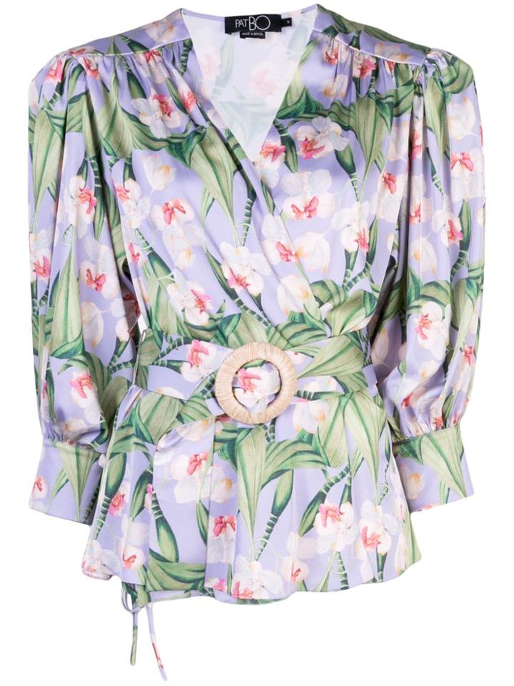Patbo Floral Belted Wrap Blouse - Purple