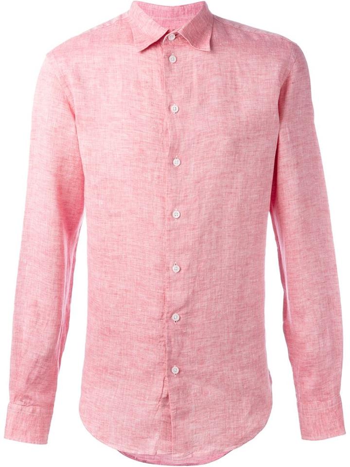 Armani Collezioni Classic Shirt, Men's, Size: Xl, Pink/purple, Linen/flax