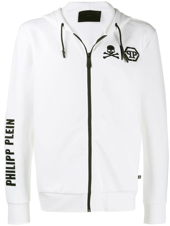 Philipp Plein Skull Print Zipped Hoodie - White