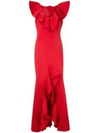 Badgley Mischka Ruffled Scuba Gown - Red