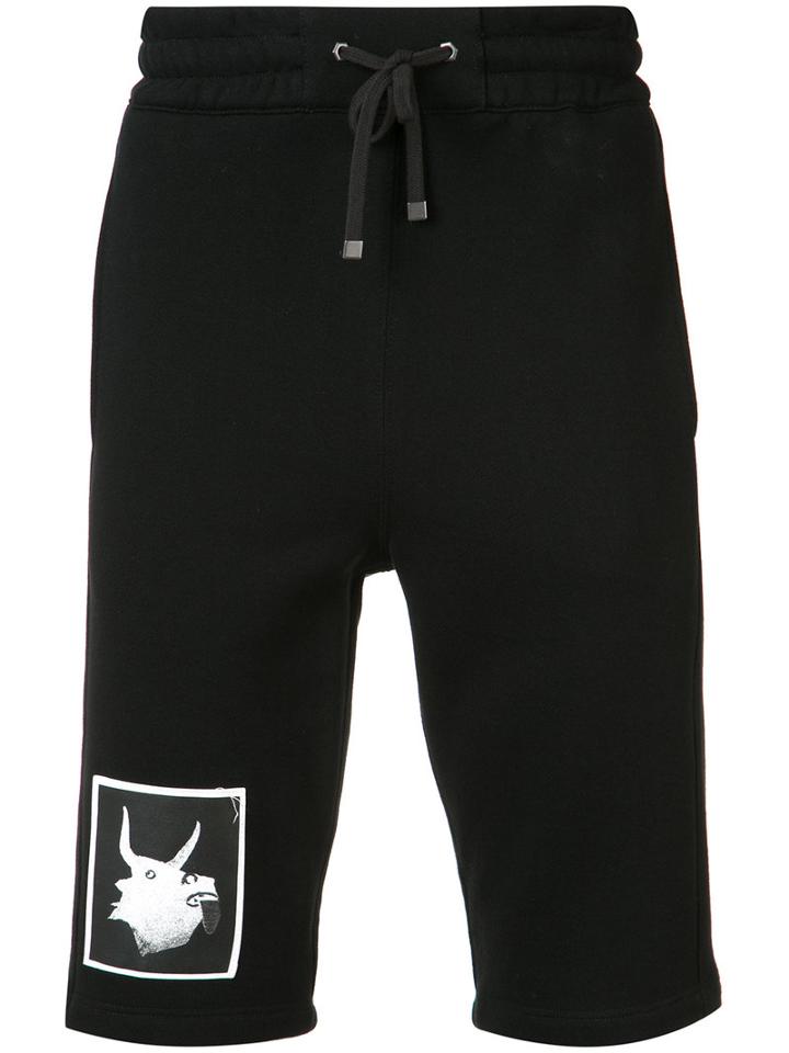 Helmut Lang Bull Print Drawstring Shorts, Men's, Size: Small, Black, Cotton/modal