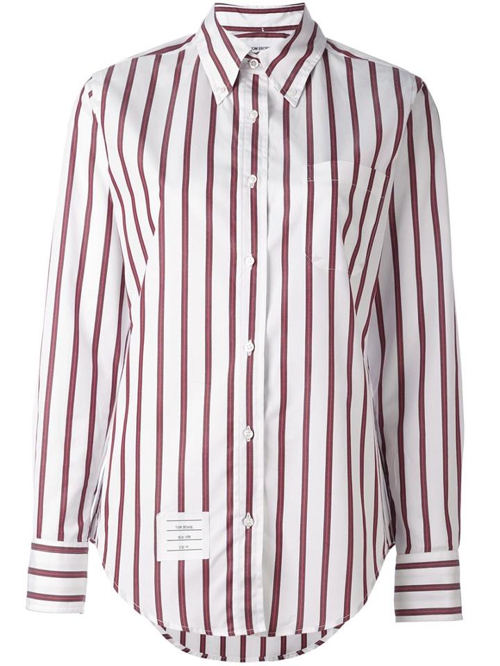 Thom Browne Striped Button Down Shirt, Women's, Size: 48, White, Cotton