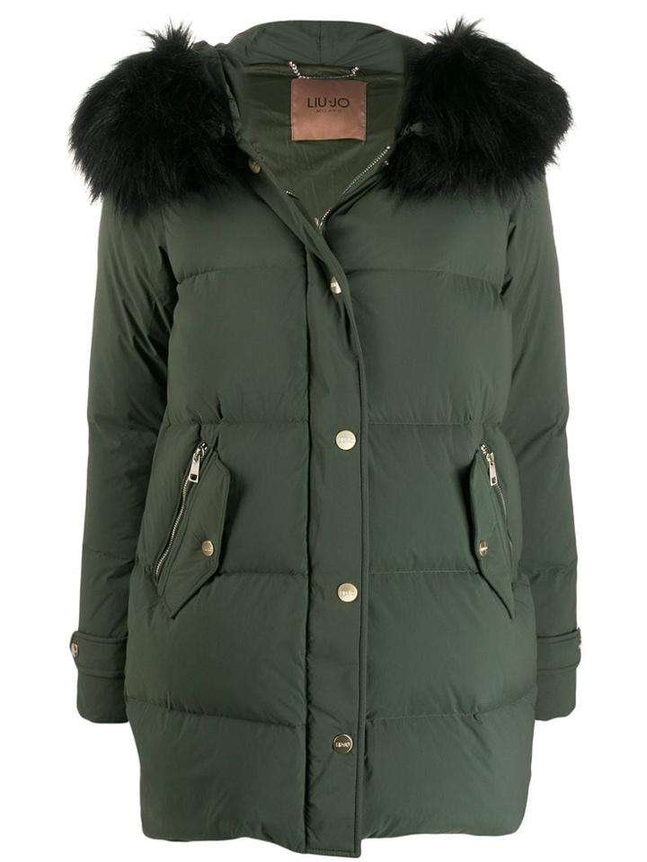 Liu Jo Faux Fur Trimmed Padded Coat - Green