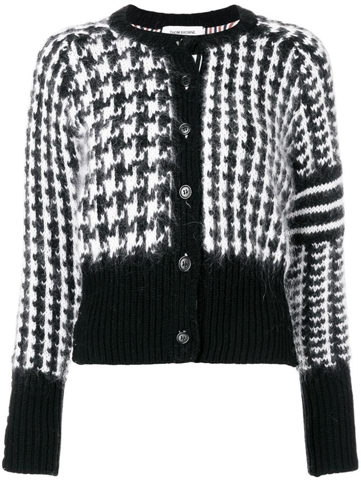Thom Browne Prince Of Wales Chunky Merino & Mohair Cardigan - Black