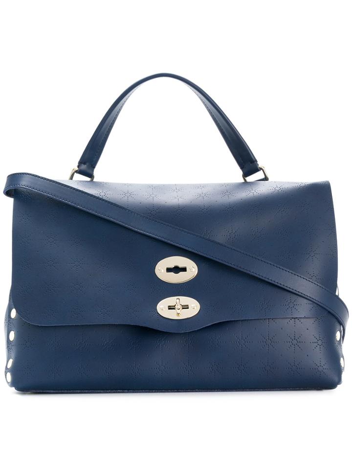 Zanellato Perforated Flip Lock Tote - Blue
