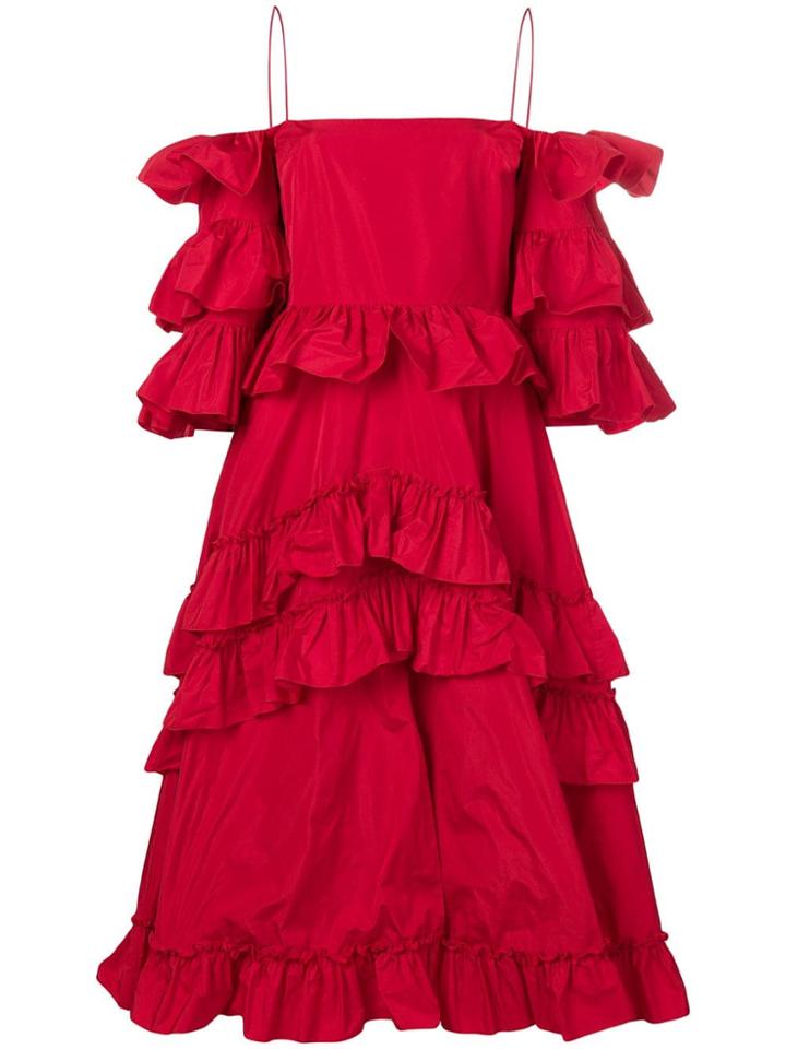 Alexa Chung Ruffled Off-shoulder Dress - Red