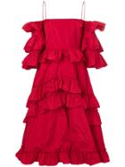 Alexa Chung Ruffled Off-shoulder Dress - Red