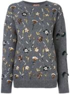 No21 Embellished Floral Jumper, Women's, Size: 38, Grey, Alpaca/polyamide/polyester