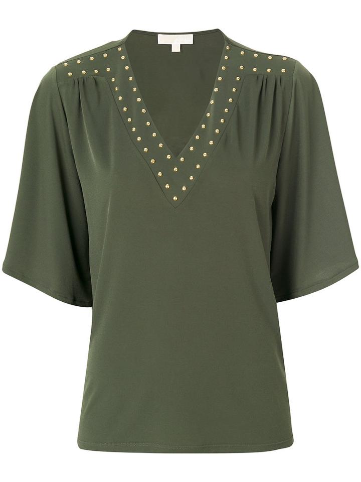 Michael Michael Kors - Stud Embellished T-shirt - Women - Polyester/spandex/elastane - M, Green, Polyester/spandex/elastane