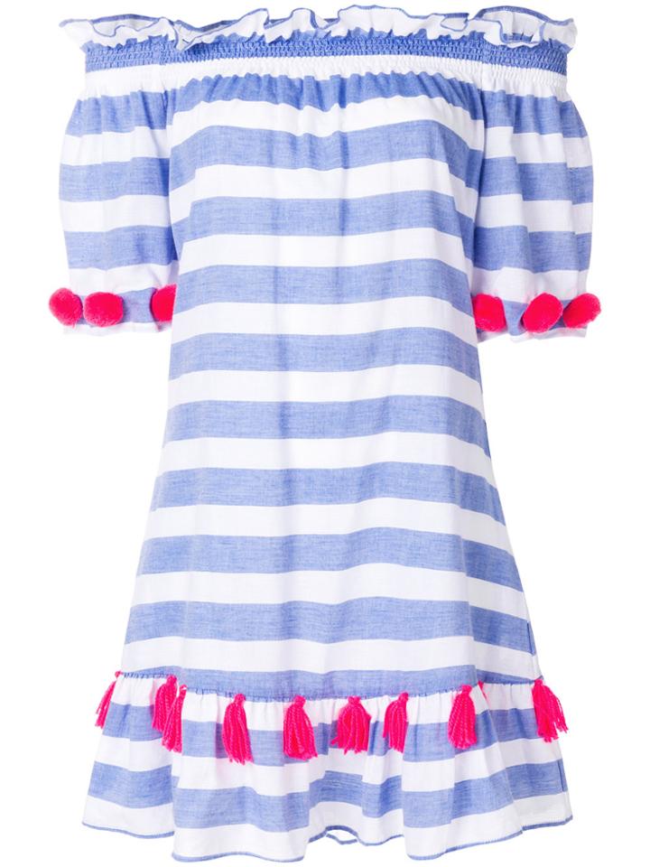 Sundress Lily Striped Pompom Trim Dress - Blue