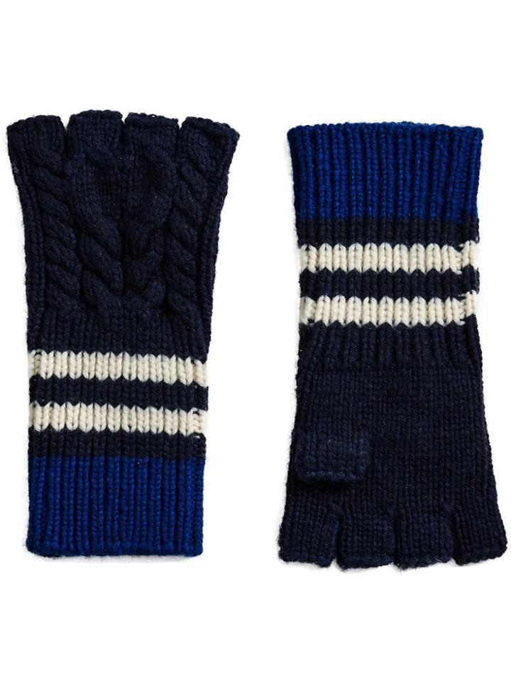 Burberry Cashmere Striped Cable Knit Fingerless Gloves - Blue