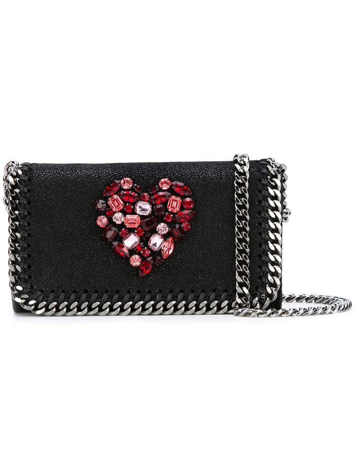 Stella Mccartney - Jewelled Heart Chain Bag - Women - Polyester/metal (other)/glass - One Size, Women's, Black, Polyester/metal (other)/glass